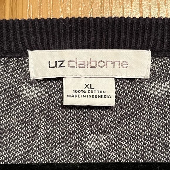 Liz Claiborne Navy and White Polka Dot Classic Sweater - Picture 5 of 8